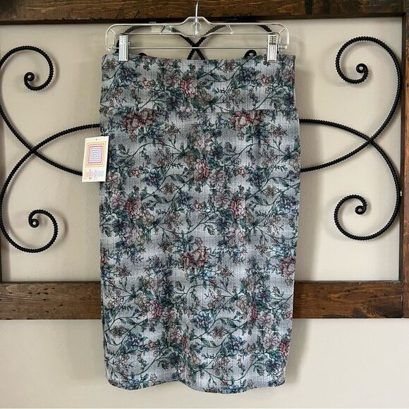 LulaRoe Cassie Floral Gray Pencil Skirt NWT Size M - Picture 4 of 11